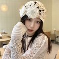 thumbnail image 3 of for Women Summer Flowers Lace Skullies Hat Knitted Hat Beret Cap Hollowed Out WINE RED, 3 of 8