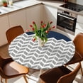 thumbnail image 2 of Herringbone Pattern Elastic Fitted Round Table Cover Vintage Navy Blue Grey Waterproof Outdoor Tablecloth for Holiday Party, Picnic, Patio & Dining Fits Tables Up to 36"-44", 2 of 8