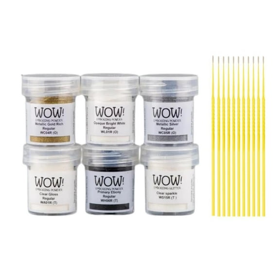 Trebbies Wow Embossing Powder Starter Kit, Gold Metallic, Silver Metallic, Bright White, Ebony