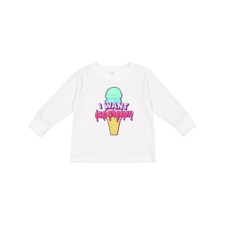 

Inktastic I Want Ice Cream with Ice Cream Cone Illustration and Hand Lettering Gift Toddler Boy or Toddler Girl Long Sleeve T-Shirt