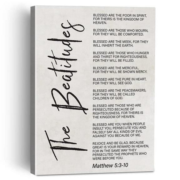 The Beatitudes Bible Verse Canvas Painting Framed Wall Art Decor for Home Living Room Bedroom, Matthew 5:3-10 Quote Canvas Poster Scripture Print Gifts