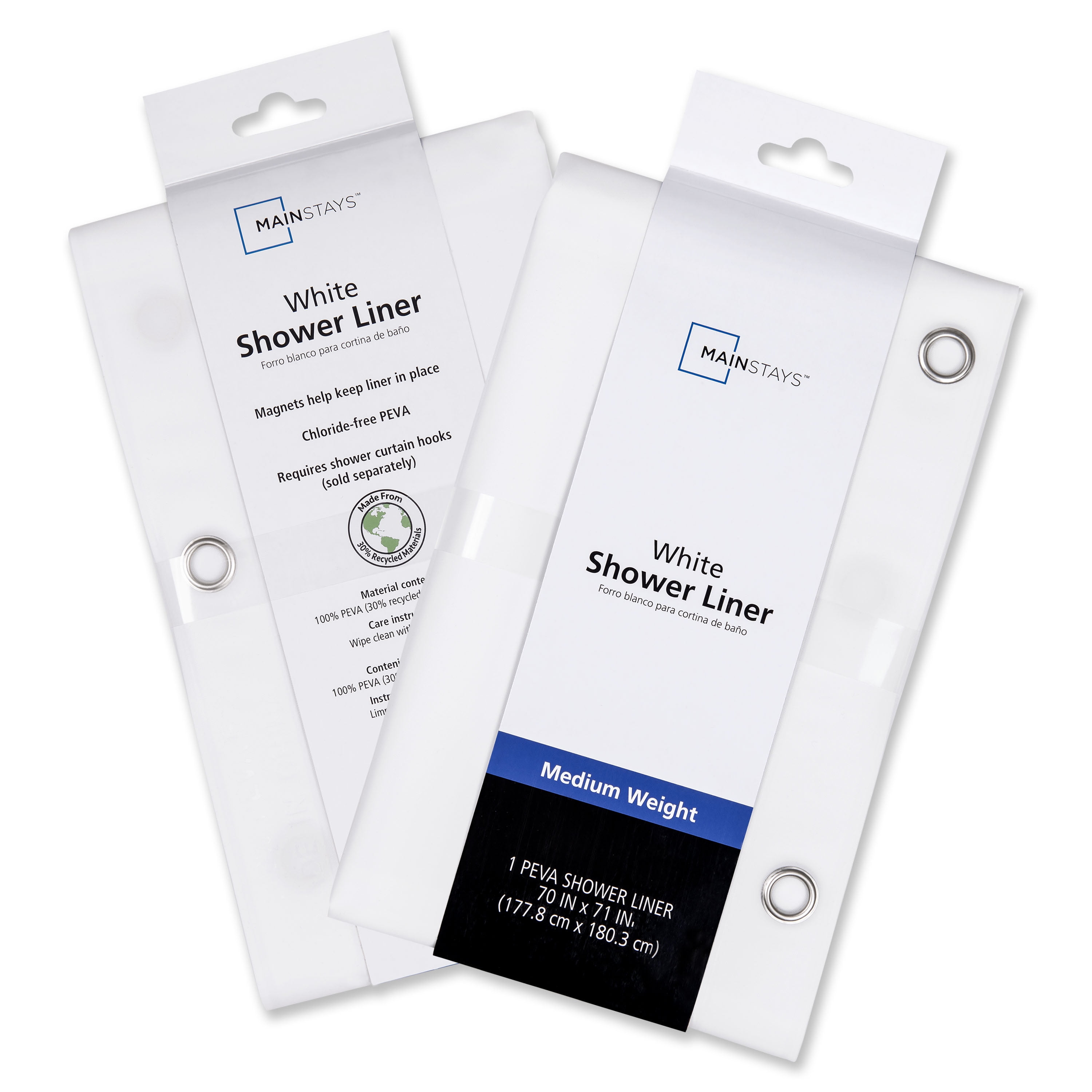 (2 pack) Mainstays Medium Weight Shower Liner - White