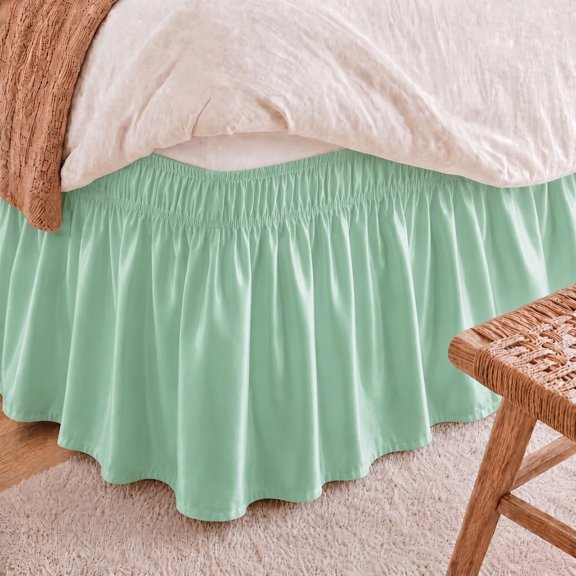 1Pc Modern Wrapped Elastic Bed Skirt, Skin-Friendly Breathable Dustproof Bedding(Twin,Light Green)