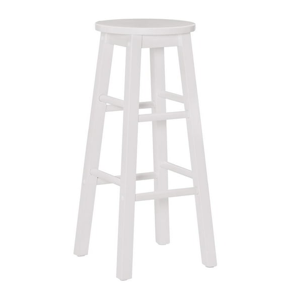 Linon Sims Classic Round 29" Backless Bar Stool in White Rubberwood