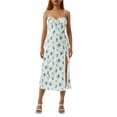 thumbnail image 1 of Seyurigaoka Women Juniors Tie-up Slip Dress, Floral Print V-Neck Spaghetti Strap Slit One-piece, 1 of 8