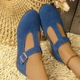 thumbnail image 5 of Hopeusnice Sandals for Women Flock Materials Summer And Fall Shoes Breathable Soft Flat Heel Trendy Pumps Shoes Women's Sandals Non-Slip Buckle Round Toe Flexible Walking Shoes Blue 38, 5 of 9