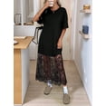 thumbnail image 5 of Women's Short Sleeve Lace Patchwork Maxi Dress Summer Crew Neck Casual Long Dresses Black - In Stock S, 5 of 10