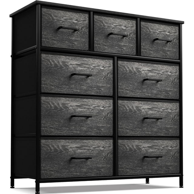 Sorbus Commode en Tissu à 9 Tiroirs pour Chambre - Haute Commode de Rangement pour Vêtements, Garde-Robe Autoportante Portable avec Tiroirs en Faux Bois, Rangez Vêtements, Désordre, Linge.