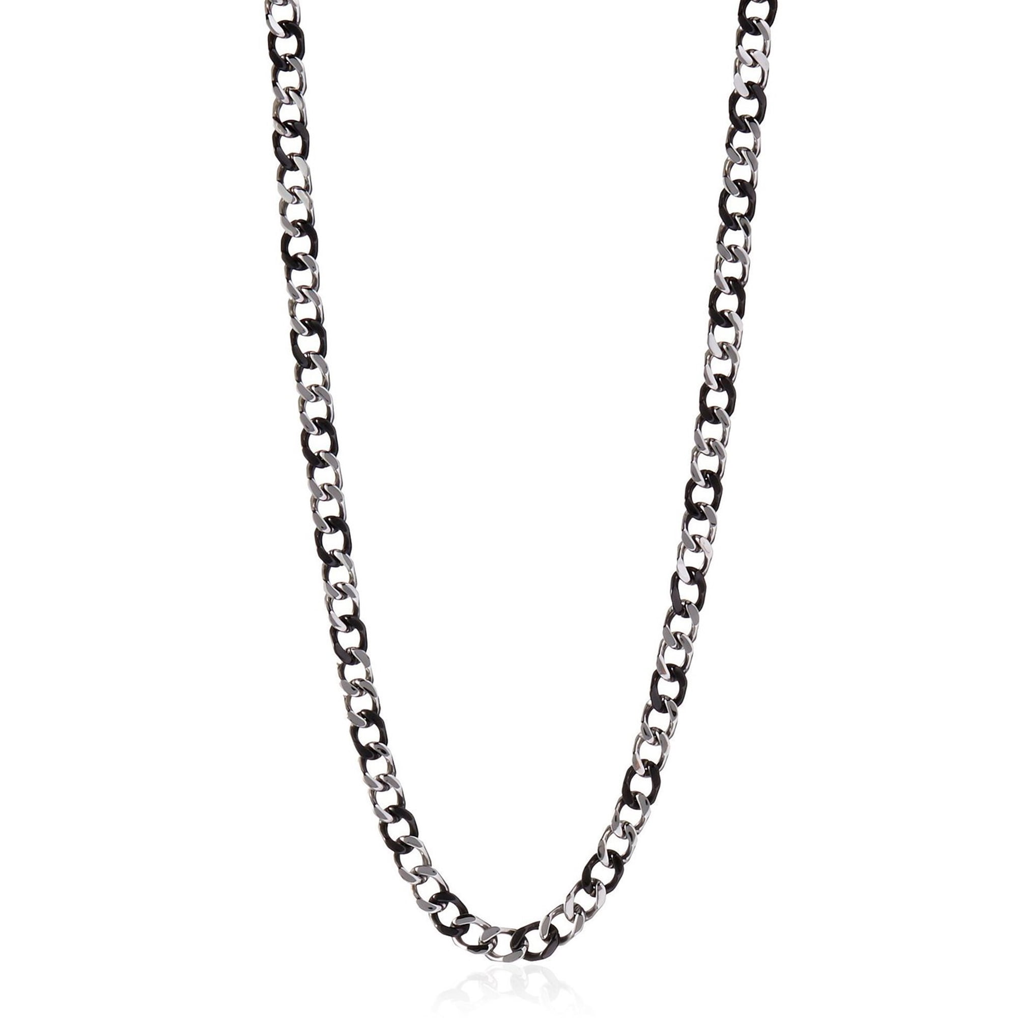 Arista Black and Natural Steel Two Tone Flat Edge Men's Curb Link Chain, 24"