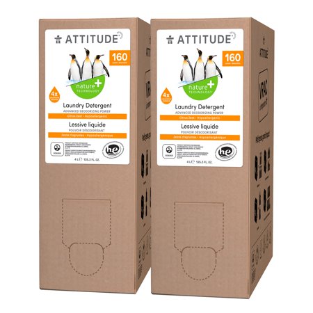 Refreshingly Clean: Attitude Citrus Zest Laundry Detergent - Vegan, Cruelty-Free, and Eco-Friendly - 160 Loads, 135.26 Fl Oz (Pack Of 2)