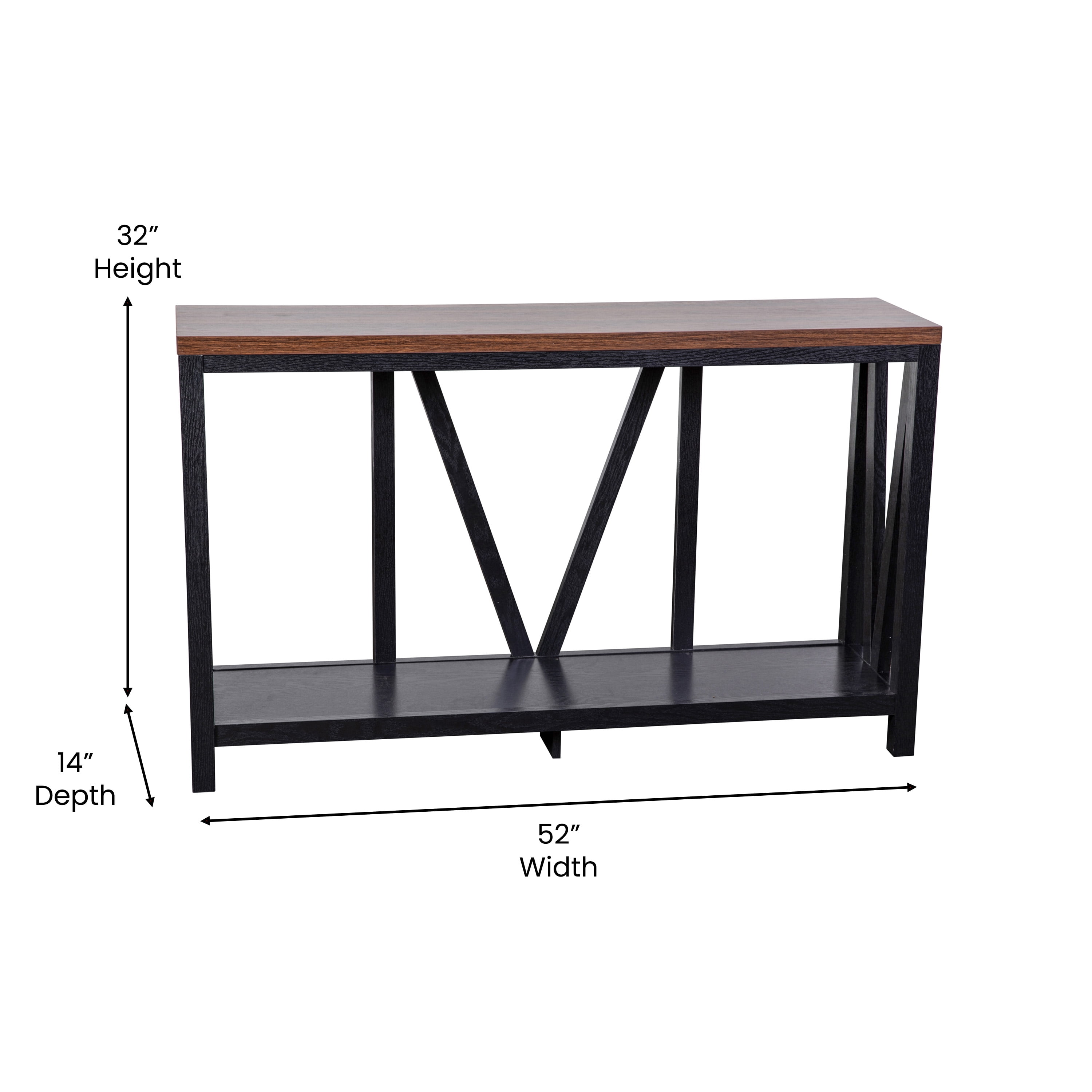 Emma + Oliver Modern Farmhouse Entryway Console Accent Table in Black with Walnut Finished Wood Top