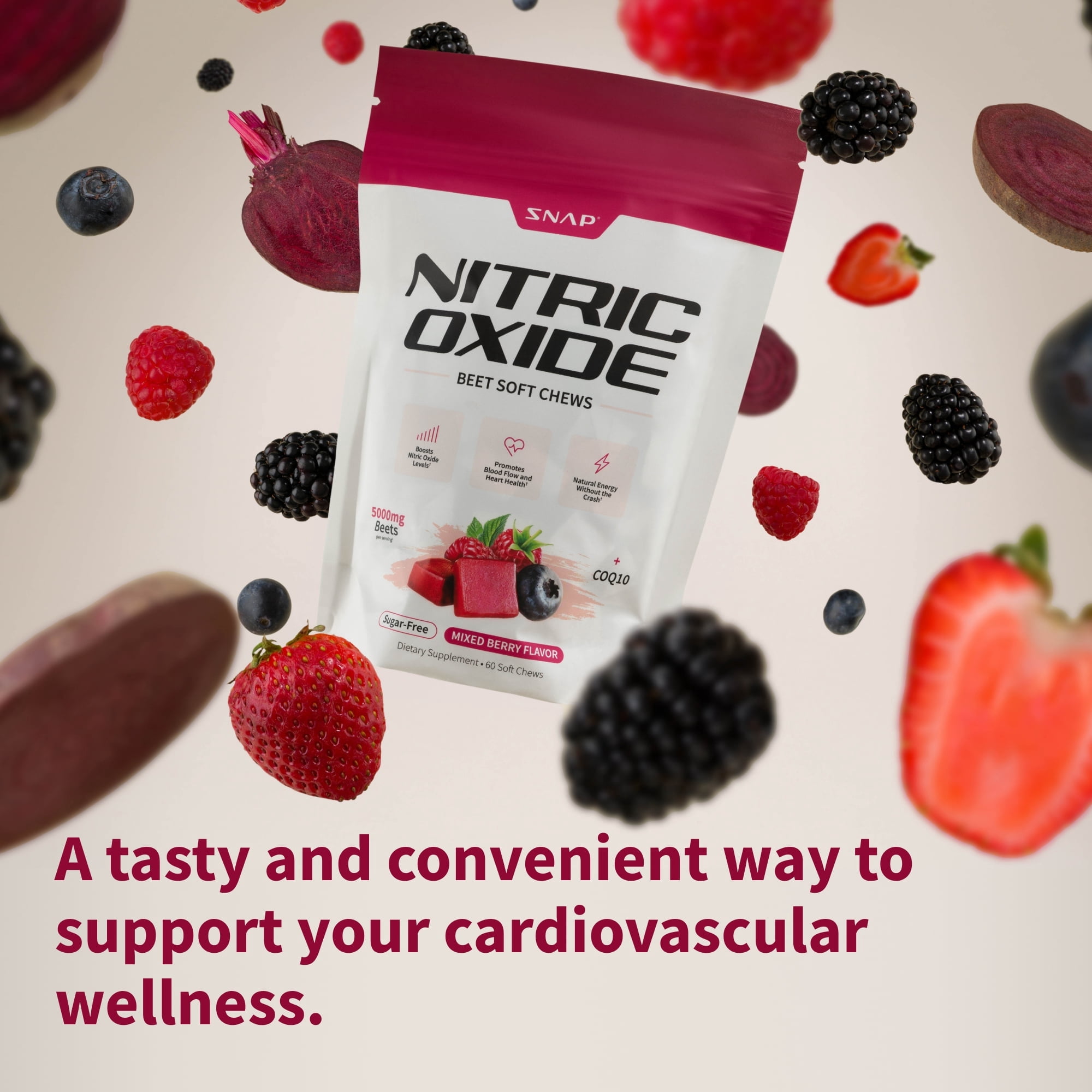 Snap Supplements Nitric Oxide Beet Chews, 60 Soft Chews, Sugar-Free, Blood Pressure Support 2 pack