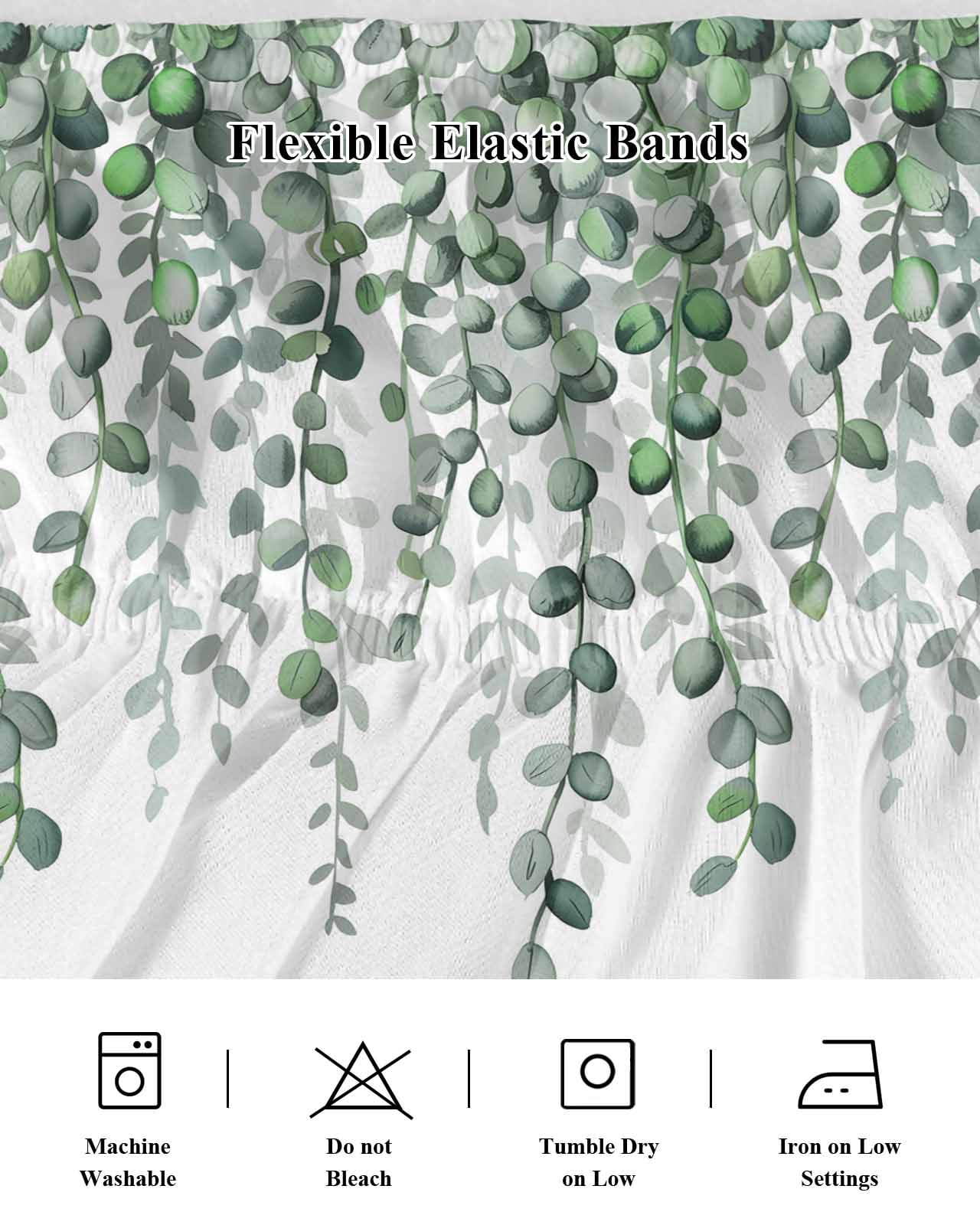 Spring Leaf Bed Skirt King Size 16 Inch Drop, Country Watercolor Green Eucalyptus Leaves Flora Plant Adjustable Elastic Dust Ruffles Bedskirt for King Bed Wrap Around Pleated Mattress Frame Cover