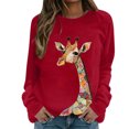 thumbnail image 4 of Women's Fashion Giraffe Print Drop Shoulder Sweatshirt Hoodless Pullover Top Plus Size Casual Comfortable Soft Long Sleeve Tunic Blouse, 4 of 4