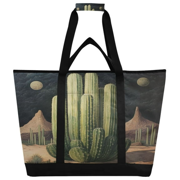 WOBOGO Eldritch Cactus Tote Cooler Bag Fold Flat Insulated Shopping Bag With Zipper For Work Picnic Beach Use 18×6.7×24in