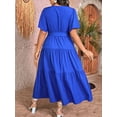 thumbnail image 2 of Royal Blue Plus Size V-Neck Wrap Maxi Dress With Tiered Ruffle Hem And Self-Tie Waist Belt, Short Sleeve, 2 of 6