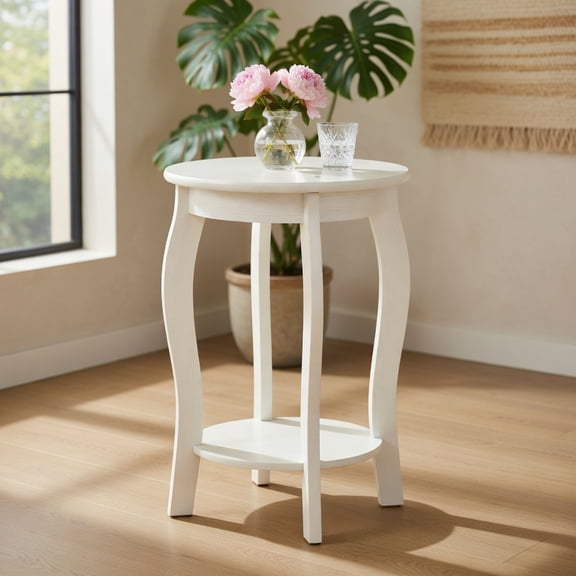 Topcobe 15 Inch 2-Tier Round End Table with Storage Shelf, End Tables Living Room, Modern Furniture for Home-White