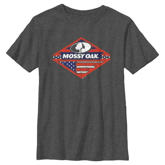 Boy's Mossy Oak Patriotic Forest Logo  Graphic Tee Charcoal Heather Large