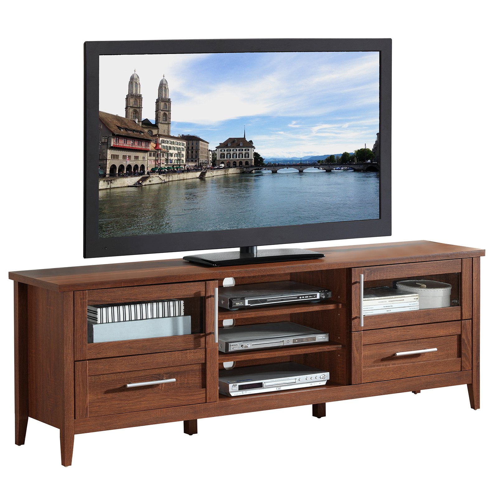 Techni Mobili 72 Emerald Oak 3 Drawer Tv Stand For Tvs Up To 80