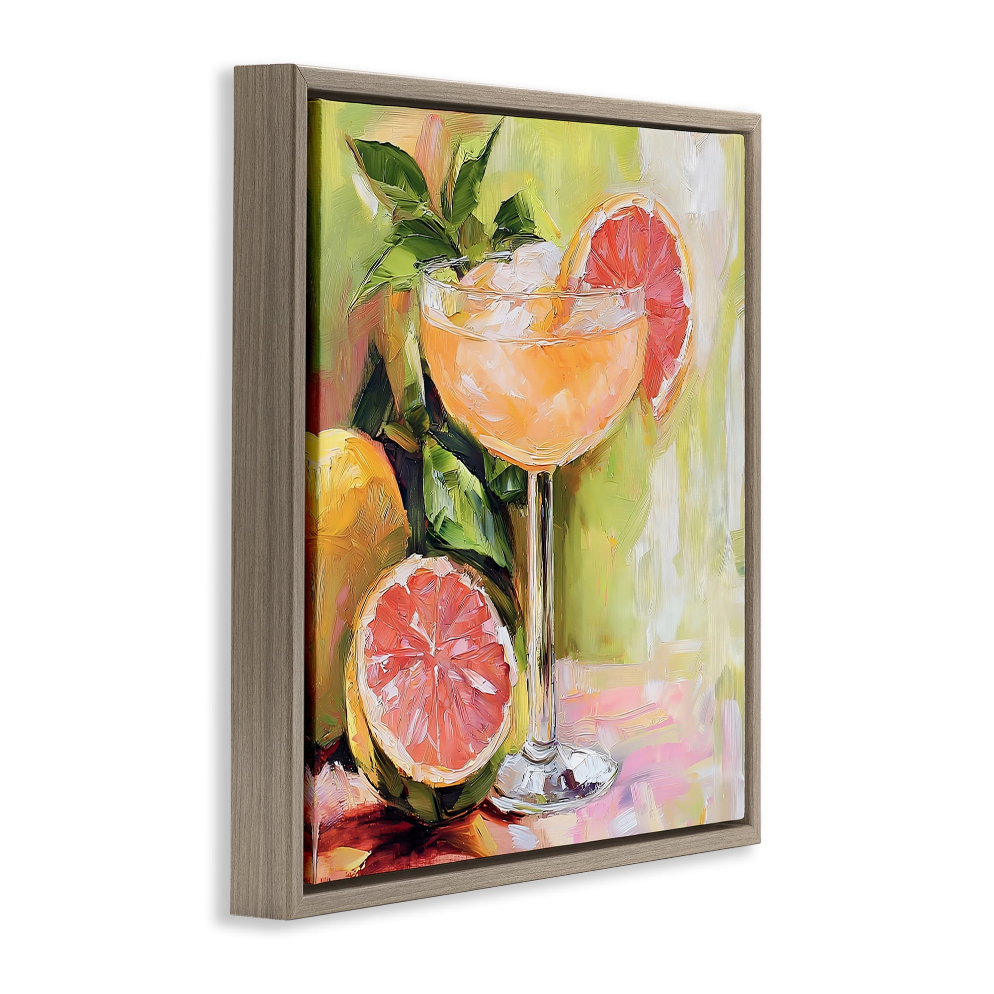 Stupell Industries Grapefruit Summer Cocktail Brown Framed Floater Canvas Wall Art, design by Riley B