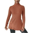 thumbnail image 2 of Sevevn Women's Fashionable Turtleneck Sweater Slim Waist Lower Slit Long Sleeve Sweater Long Sleeve Turtleneck Top Brown M Deal of the Week, 2 of 5