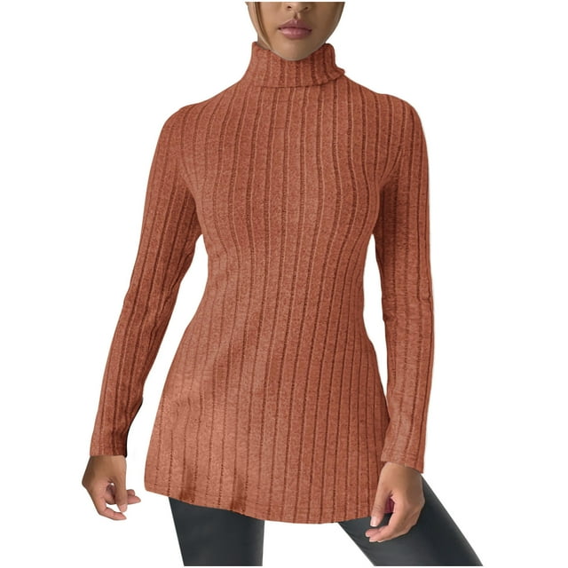 AherBiu Chandails pour Femmes Hauts à Manches Longues Col Roulé Tricot Côtelé Ajusté Chandail Tunique Chandails Chemise Blouse