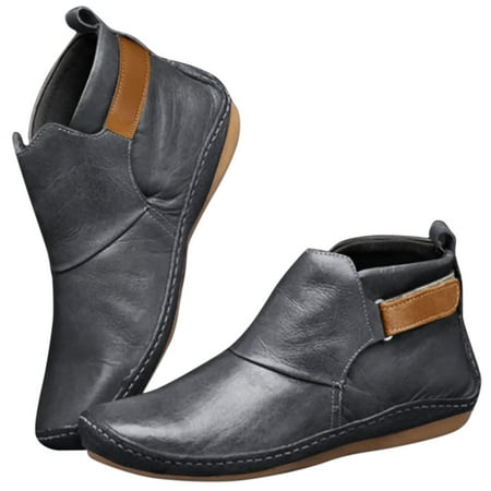 

Ediodpoh Women s Fashion Pure Color Leather Hook Loop Comfortable Casual Flat Ankle Boots Shoes Woman 2024 Trend Grey 8