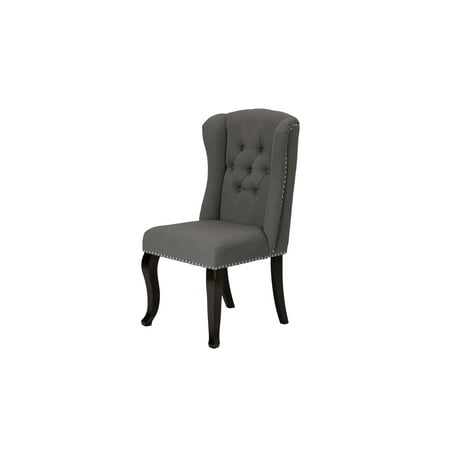 Gray Linen Fabric Upholstored Side Chair, Tufted style and Nail Head Trim (Single
