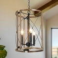 thumbnail image 2 of LNC Black and Brown Wood Grain Cage Farmhouse Cylinder LED Mini Kitchen Island Light, 2 of 14