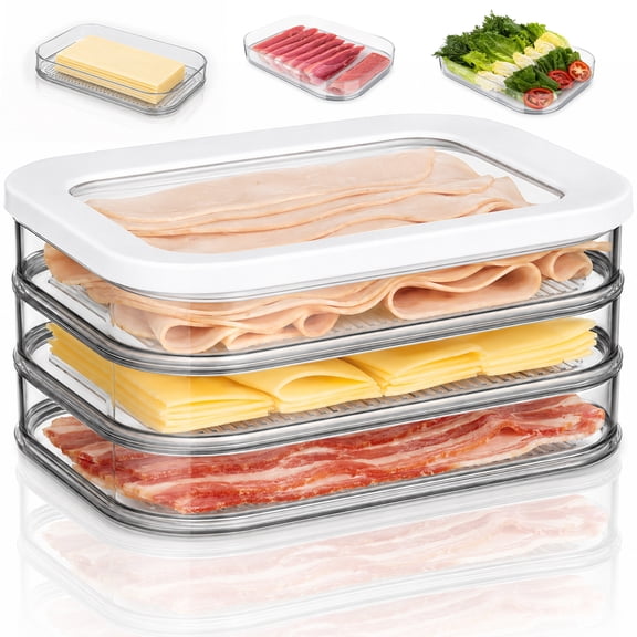 Vidonio White Plastic Stackable Food Storage Containers with Clear Lid, 17 oz, 3 Count