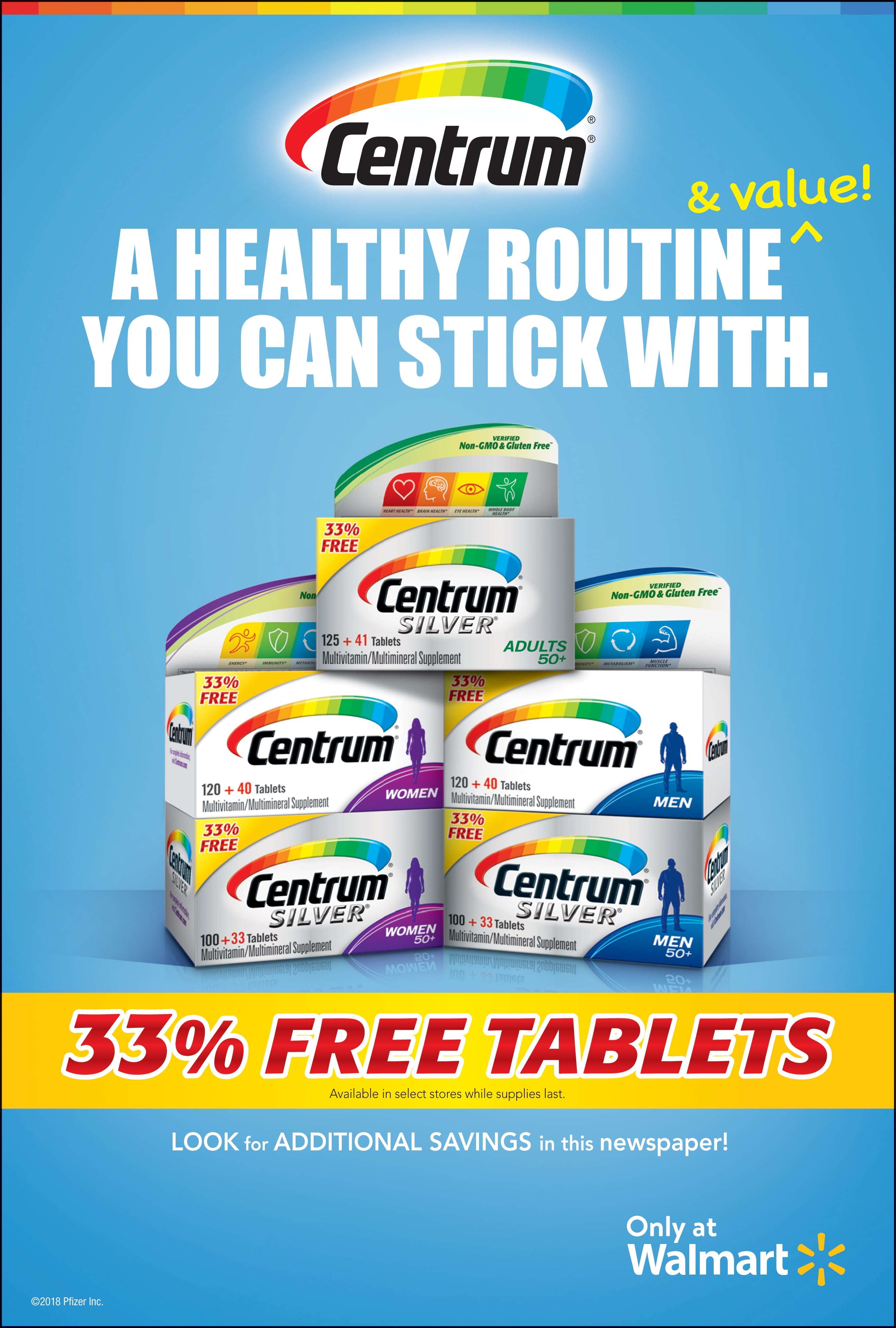 Centrum Silver Adult 166ct BONUS 33% Multivitamin / Multimineral Supplement Tablet, Vitamin D3, Age 50+