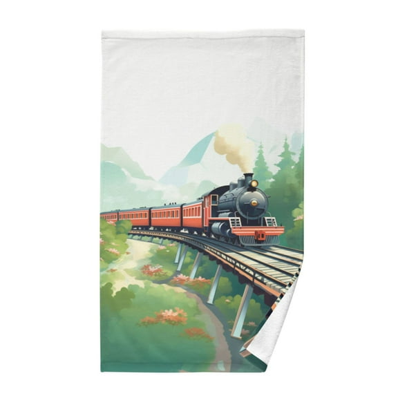 Vehicle Train Landscape Cotton Face Towels Soft Hand Towel Absorbent Bathroom Towel for Kitchen Hotel Decoration