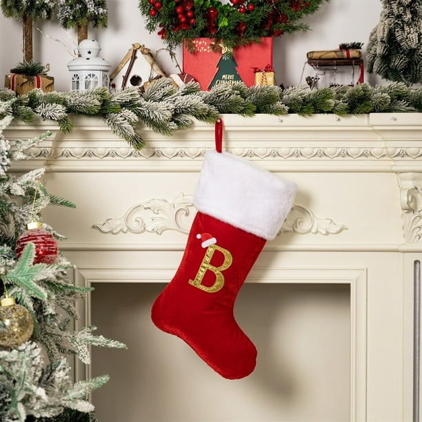 Calcetines navideñas Red Velvet Alphabet - Calcetines navideños personalizados de 26 letras para decoración de chimenea, regalo festivo