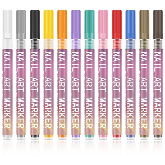 12 Colors Nail Art Pen Set 0.5mm Fine Nib Fade Proof Nail Polish Marker Graffiti Dotting Pen for Beginner Art Enthusiast