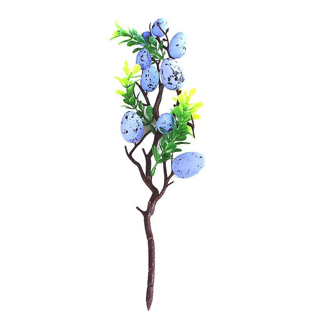 Decoración de Pascua, huevos, árbol, ramas de plantas artificiales, huevos de pájaro pintados, hojas verdes, adornos de ramos de simulación