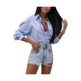 thumbnail image 2 of VISgogo Mujer Primavera Otoño Camisa Casual Color Sólido Manga Larga Solapa Botón Abajo Blusa VISgogo  moda, 2 of 4