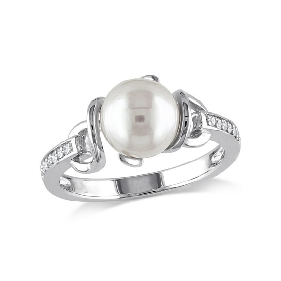Everly Women's Cultured Pearl and Diamond Sterling Silver Ring