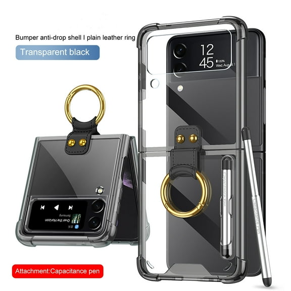 Jiahe Cover For Samsung Galaxy Z Flip4 Case,Slim Shockproof Transparent with Ring Anti-Scratch Full Body Protection Cover,Black