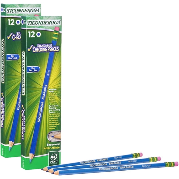 Lápices Dixon Ticonderoga Borrables Azul - Pack de 24