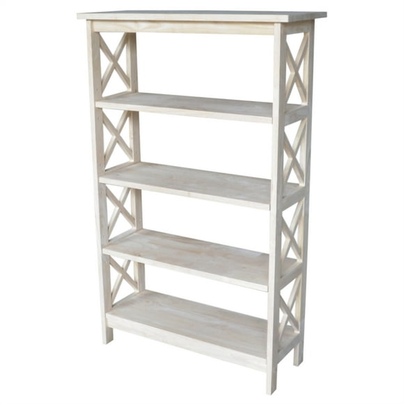 International Concepts Unfinished Wood X-Sided 4 Tier Bookcase in Ivory
