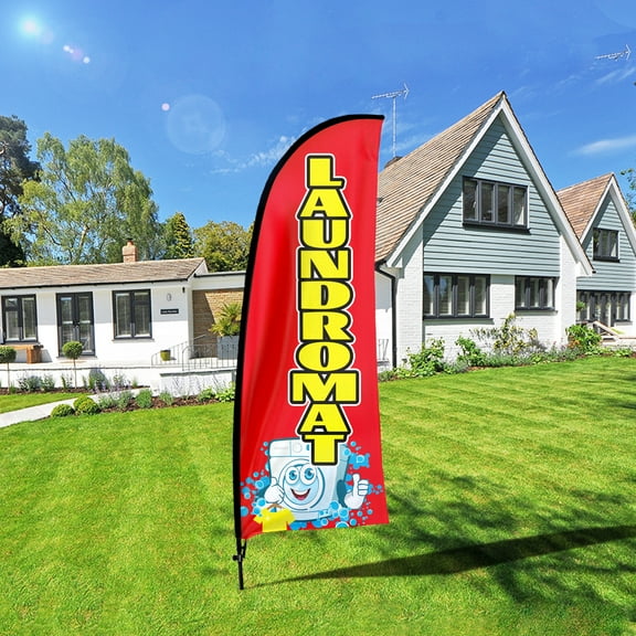 Qsum Laundromat Business Flag With Pole Kit , Laundromat  Advertising Feather Flag, 7ft Laundromat  Banner ,Commercial Use Flag