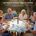 thumbnail image 2 of Round Outdoor Tablecloth with Umbrella Hole and Zipper, Blue Hydrangea Fitted Table Cover with Elastic Edge for 31-35 Inch, Spring Summer Eucalyptus Leaves Butterfly Waterproof Patio Tablecoths, 2 of 9