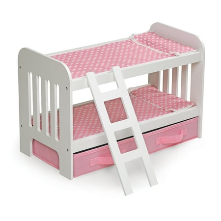 Floral Doll Bed Badger Basket Doll Bunk Bed with Ladder and Two Storage Baskets - Pink/Polka Dot - Fits American Girl, My Life As & Most 18