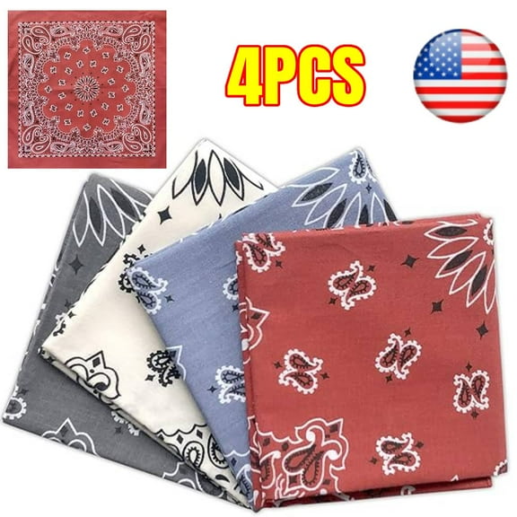 4PCS Premium Soft Cotton Designer Bandanas Pack for Men and Women 22 x 22 inches