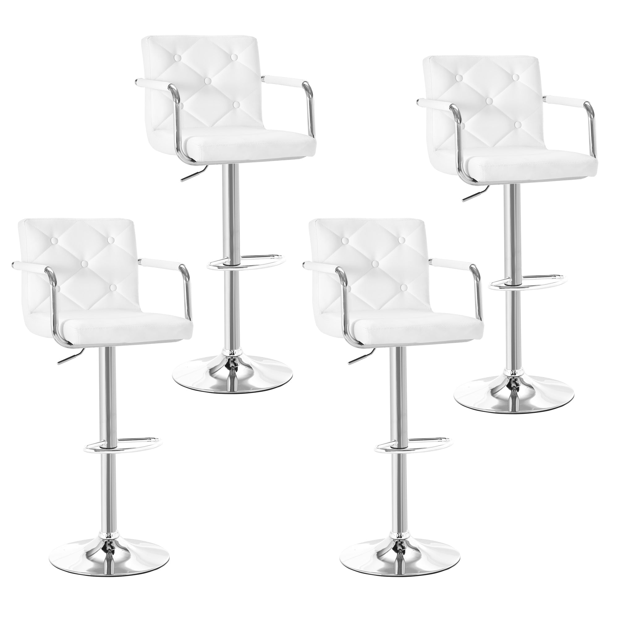 VECELO Set of 4 Adjustable Height Swivel Bar Stools with Back and Armrest, PU Leather Counter