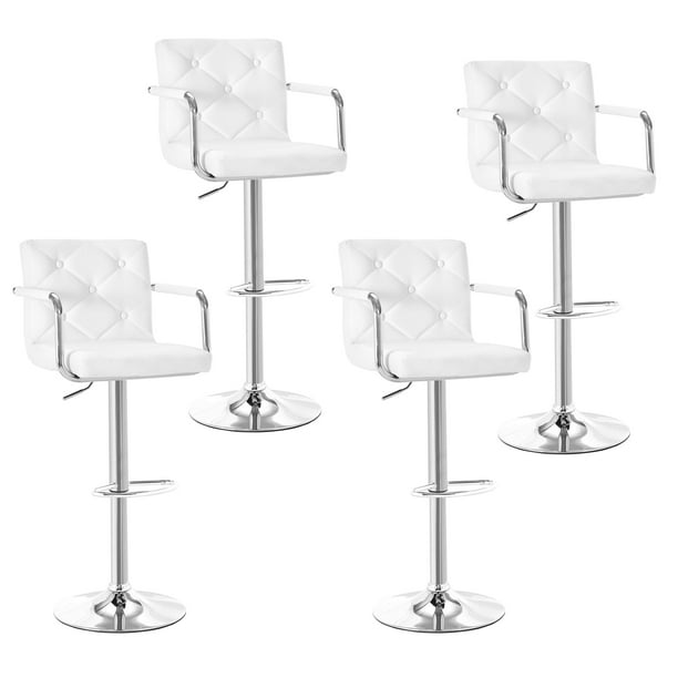 VECELO Set of 4 Adjustable Height Swivel Bar Stools with Back and Armrest, PU Leather Counter