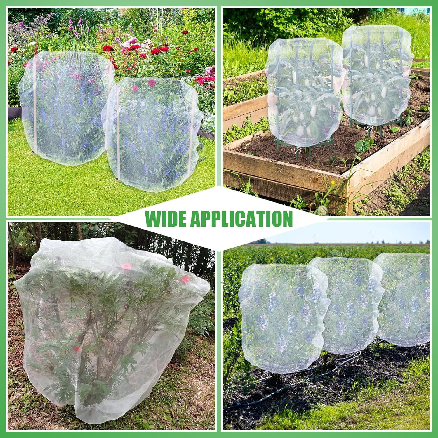 6 Pack Insect Bird Netting Cover - 3.3x2.6FT Garden Netting Blueberry Bushes Plant Covers with Drawstring, Fine Mesh Fruit Tree Net for Protecting Plants from Barrier Squirrel Deer