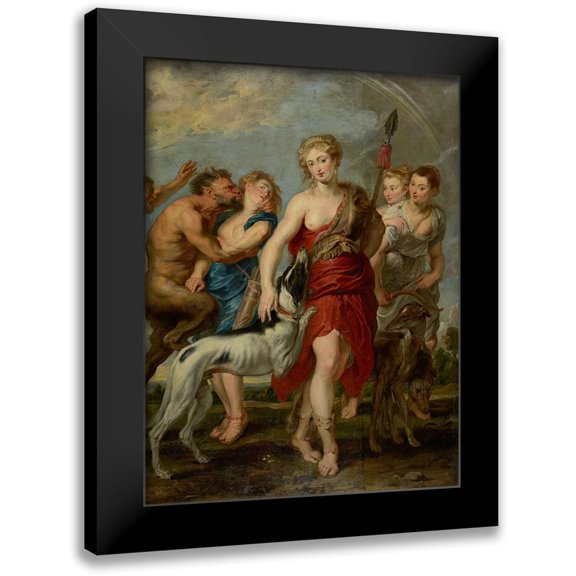 Peter Paul Rubens, Workshop of 12x14 Black Modern Framed Museum Art Print Titled - Diana and Her Nymphs on the Hunt