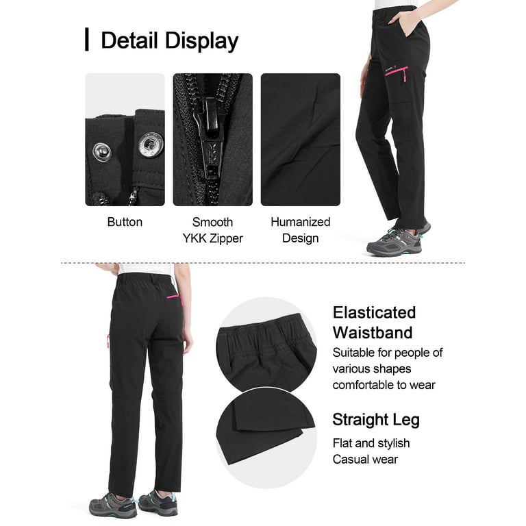 KUTOOK Women's Hiking Pants Lightweight Quick Dry Water Resistant Stretchy  Outdoor Cargo Pant Woman with 5 Pockets Black Large 