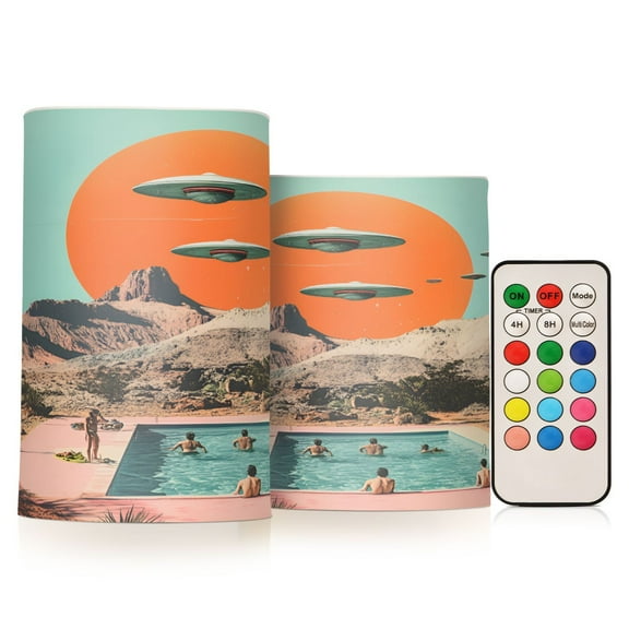 Yayeee Flameless Candles with Remote Flickering Battery Operated Multi Color Changing, Retro UFO